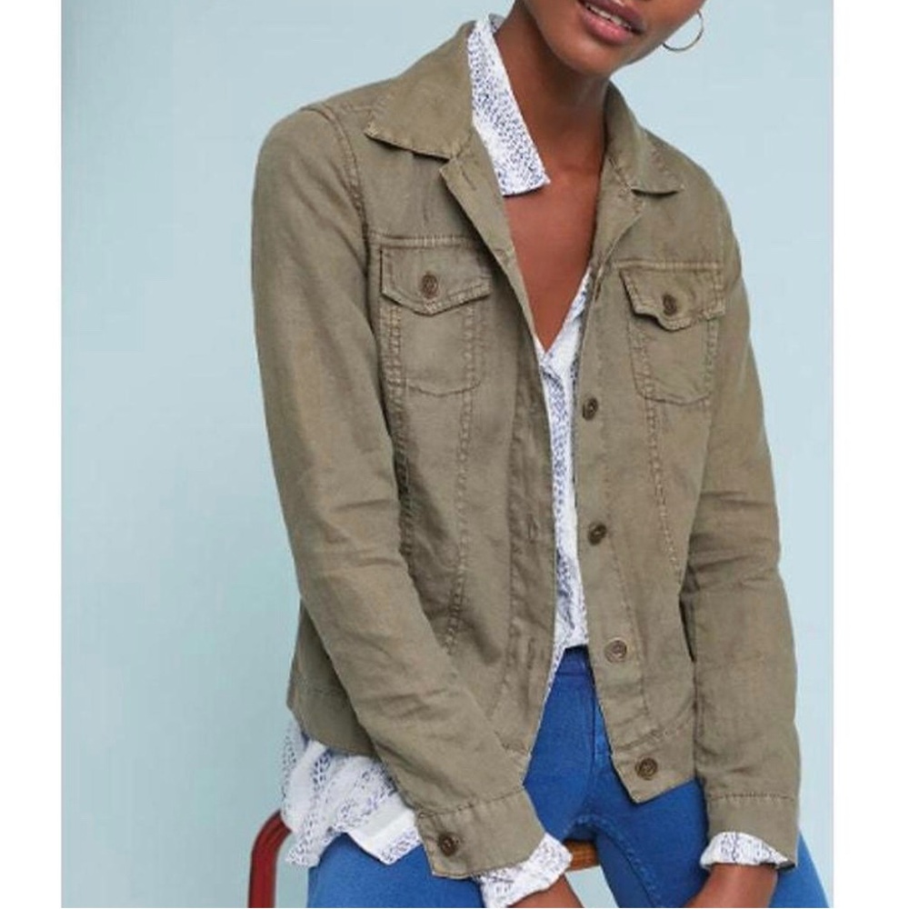 Anthropologie Michael Stars Linen Jacket in Military Green Size Small